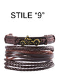 Bracciale in pelle e lega di zinco. Set 4 pezzi, misura regolabile da 26 a 31 cm.