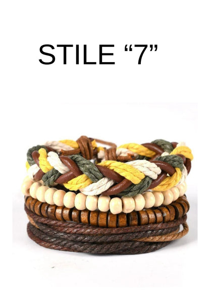 Bracciale in pelle e lega di zinco. Set 4 pezzi, misura regolabile da 26 a 31 cm.