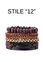 Bracciale in pelle e lega di zinco. Set 4 pezzi, misura regolabile da 26 a 31 cm.