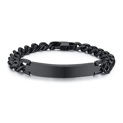 Bracciale in acciaio inossidabile personalizzabile con scritta. Due colori, per uomo e donna.