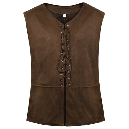 Gilet medievale in pelle poliestere con lacci, costume gotico, da vichingo, pirata. Ideale per carnevale e cosplay.