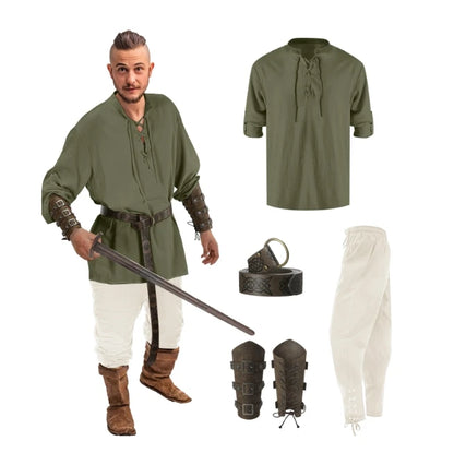 Costume gotico, da vichingo, Ideale per carnevale e cosplay. Set 4 pezzi.