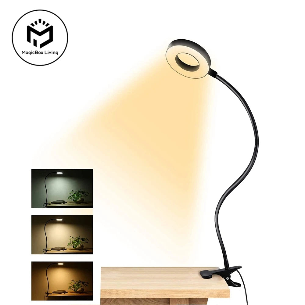 Lampada da tavolo 48 LED con clip.  Lampada usb da tavolo, da lettura flessibile a collo di cigno a 360°