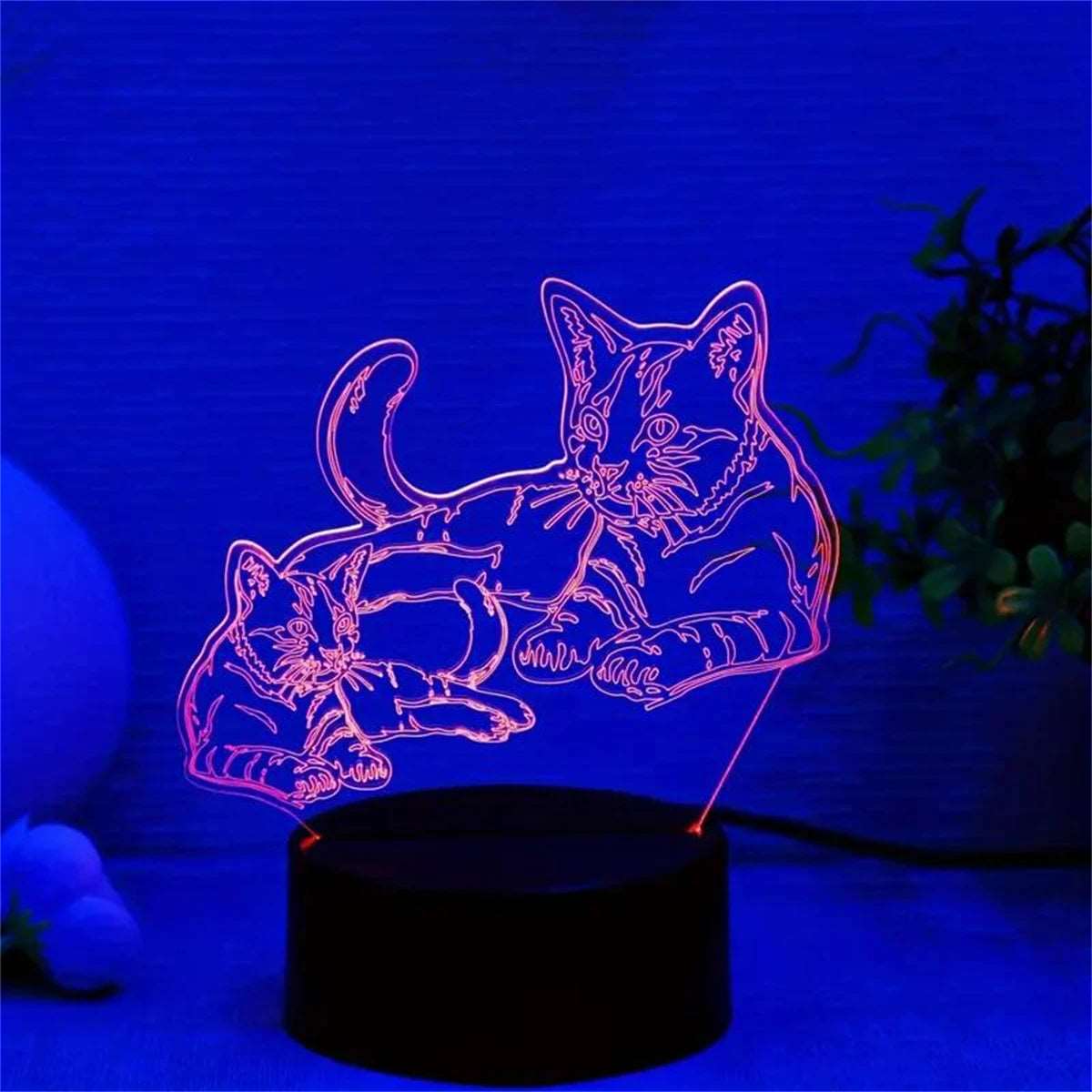 Luce notturna a forma gatto e gattino fantasia 3D colori cambiabili, 7 colori.