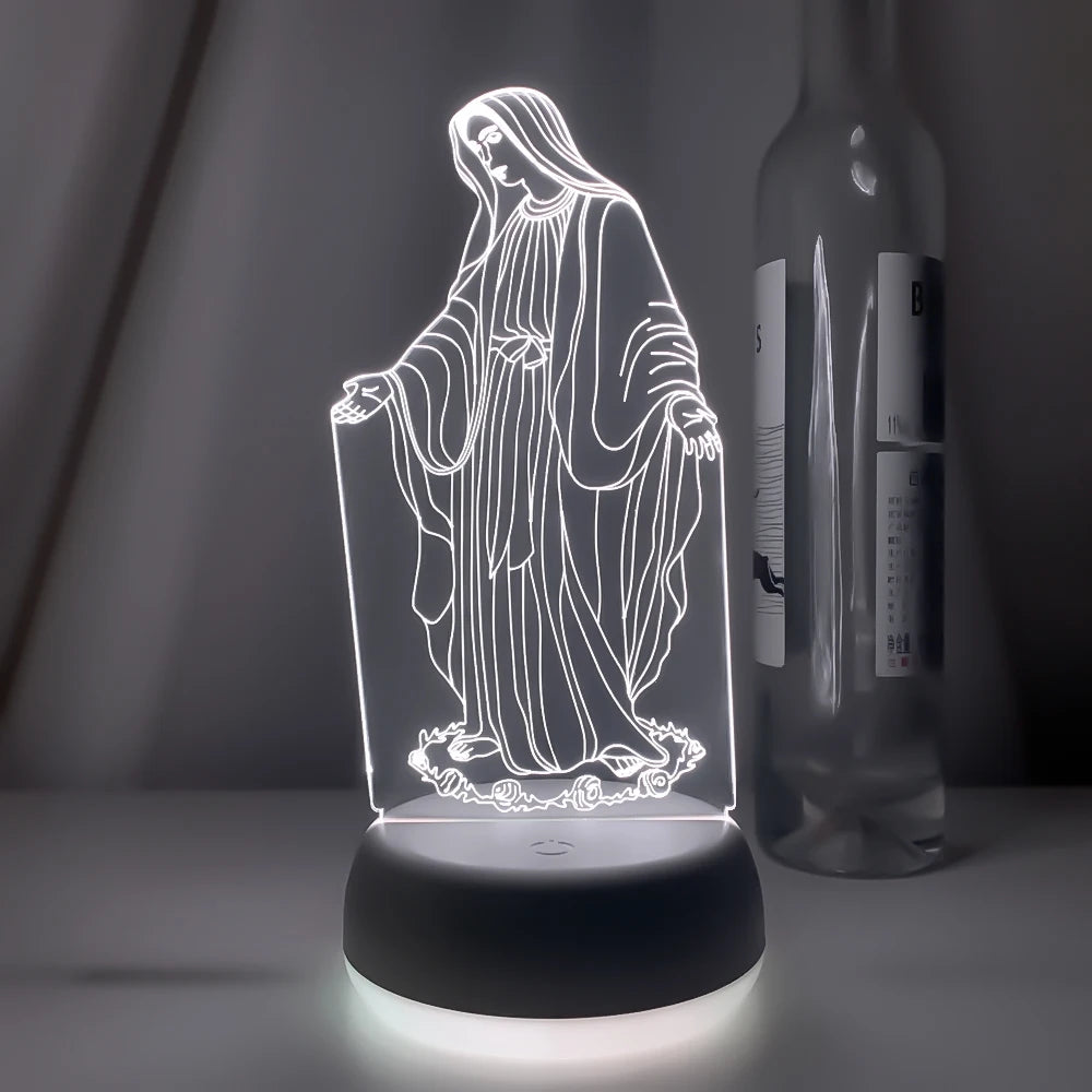 Luce notturna a forma di  vergine Maria varie fantasie  3D, 16 colori cambiabili a piacimento.