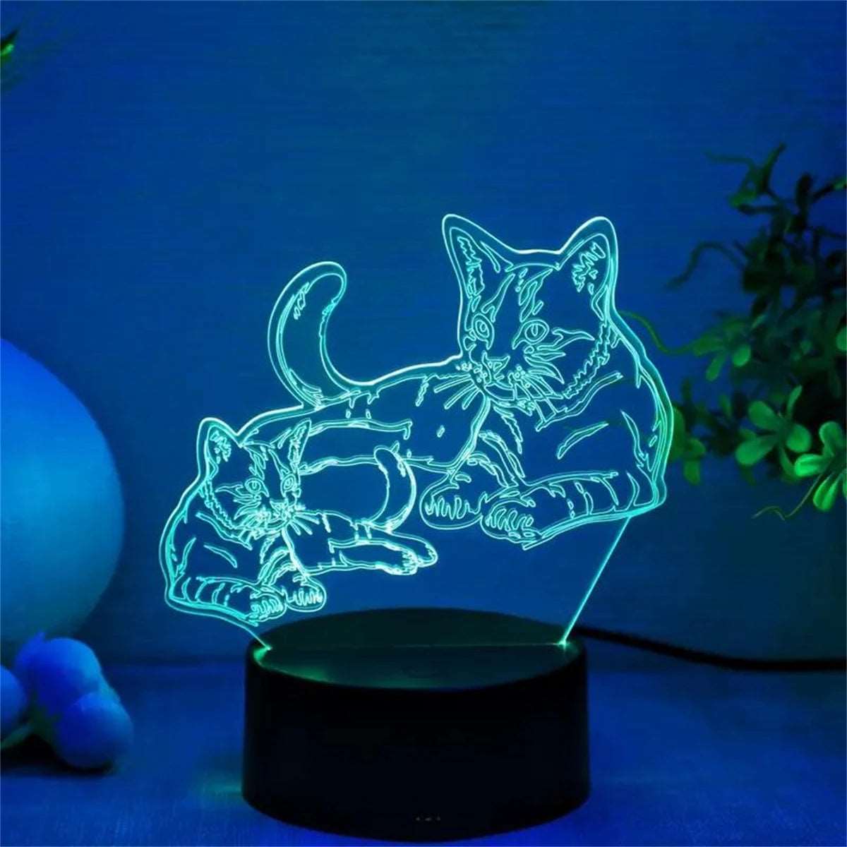 Luce notturna a forma gatto e gattino fantasia 3D colori cambiabili, 7 colori.