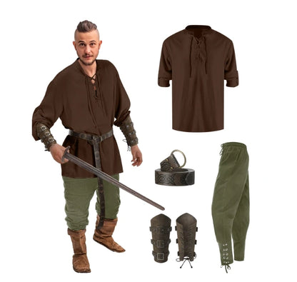 Costume gotico, da vichingo, Ideale per carnevale e cosplay. Set 4 pezzi.