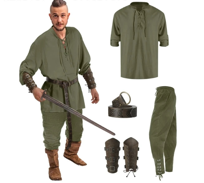 Costume gotico, da vichingo, Ideale per carnevale e cosplay. Set 4 pezzi.