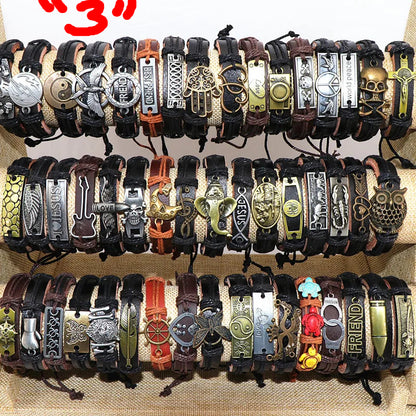 Bracciale in pelle e lega di zinco. Set 10 pezzi, misura regolabile.