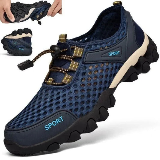 Scarpa sportiva primavera/estate da uomo, traspirante, morbida e resistente. Misura dal 39 al 44, disponibile grigia, blu e nera.