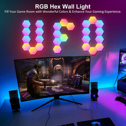 Luce esagonale RGB LED bluetooth, App, telecomando con rilevamento del suono. Applique decorazione da parete per interni.