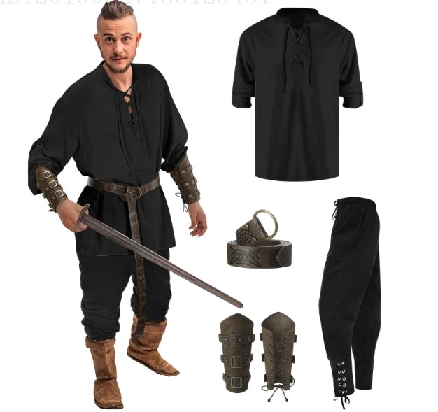 Costume gotico, da vichingo, Ideale per carnevale e cosplay. Set 4 pezzi.