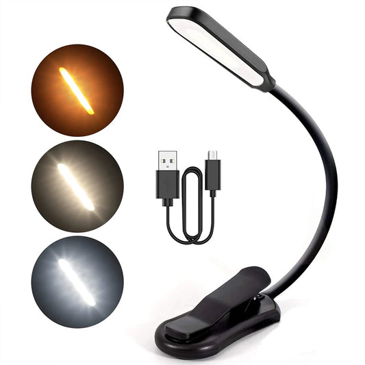 Lampada da tavolo 7 LED con clip.  Lampada usb da tavolo, da lettura flessibile a collo di cigno a 360°