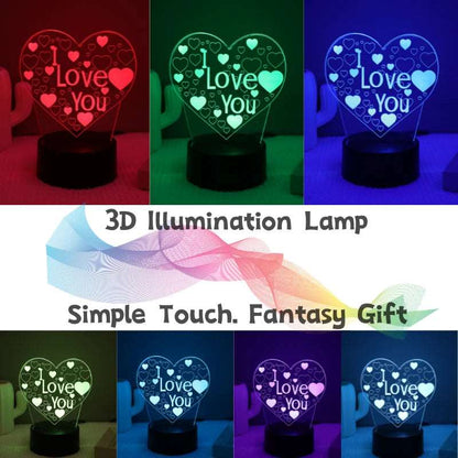 Luce notturna a forma di cuore scritta i love you. Fantasia 3D colori cambiabili, 7 colori.