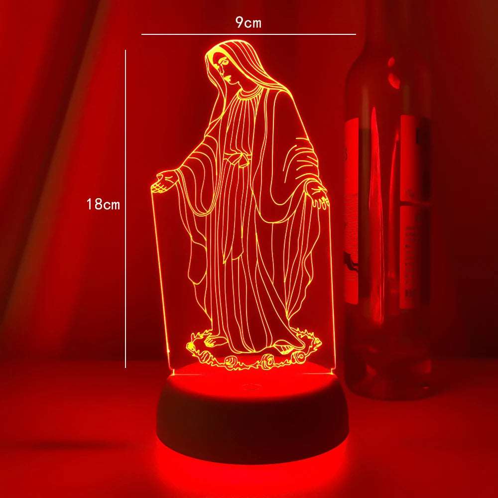 Luce notturna a forma di  vergine Maria varie fantasie  3D, 16 colori cambiabili a piacimento.