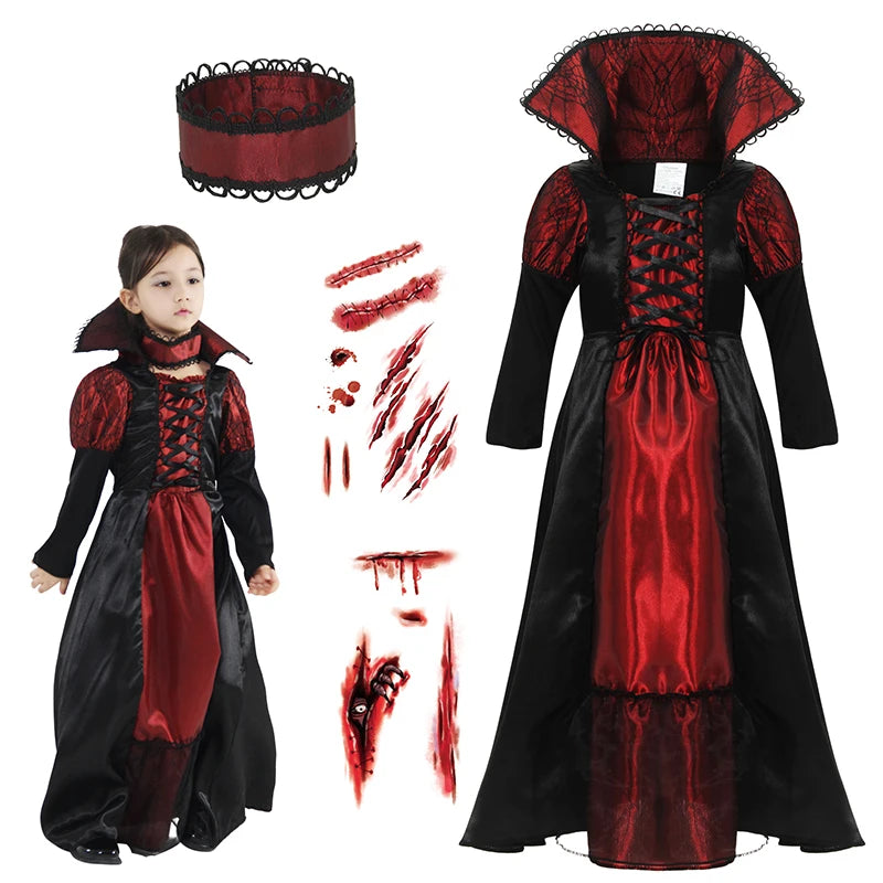 Costume per carnevale, halloween, da vampiro per ragazze, misure a scelta.