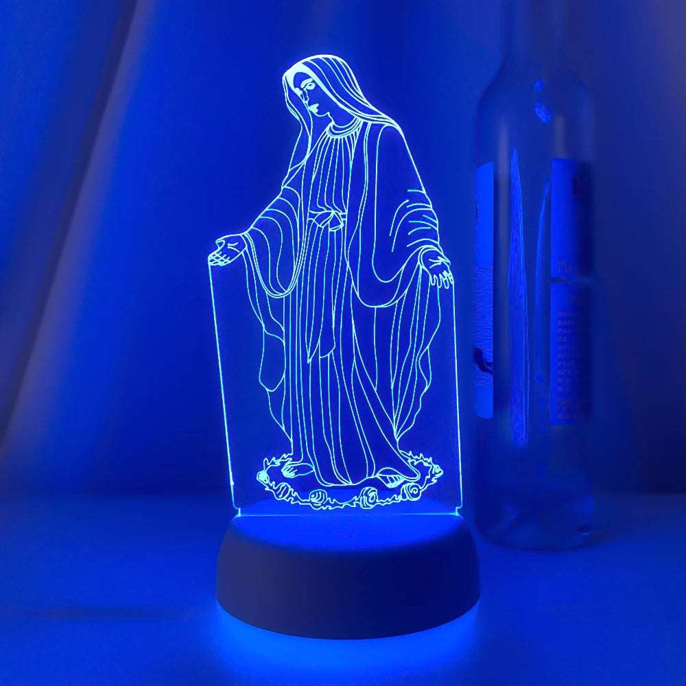 Luce notturna a forma di  vergine Maria varie fantasie  3D, 16 colori cambiabili a piacimento.