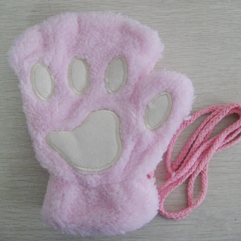 Guanti da donna in peluche senza dita a  forma di zampa di gatto. Morbidi, caldi, simpatici e carini.