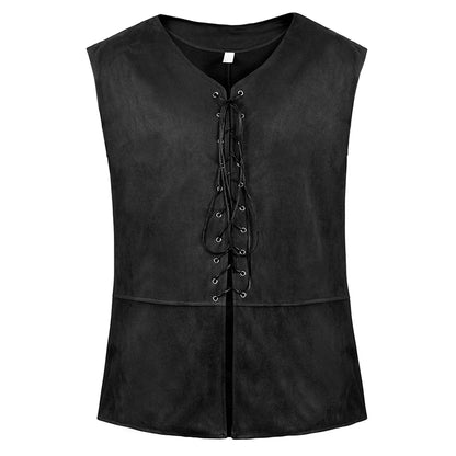 Gilet medievale in pelle poliestere con lacci, costume gotico, da vichingo, pirata. Ideale per carnevale e cosplay.