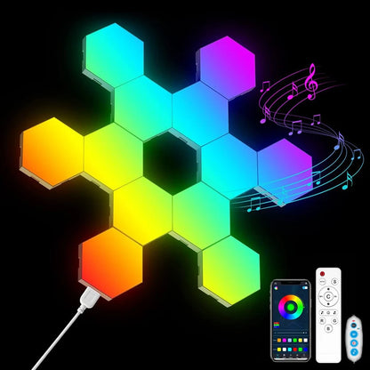 Luce esagonale RGB LED bluetooth, App, telecomando con rilevamento del suono. Applique decorazione da parete per interni.