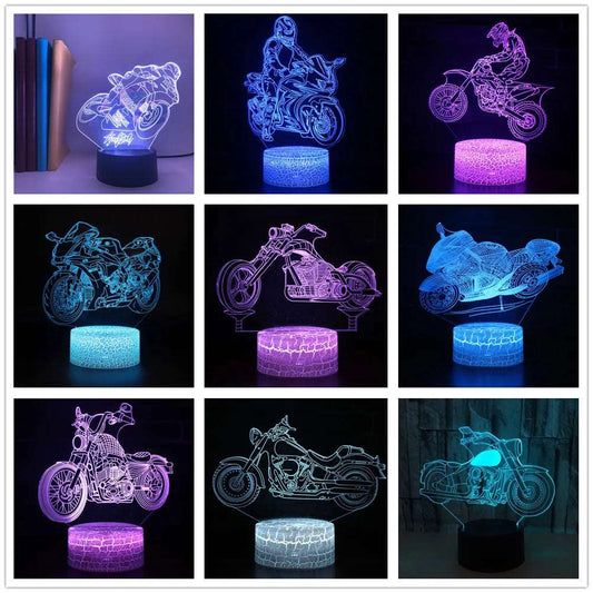 Luce notturna a forma di bicicletta e motocicletta fantasia 3D.