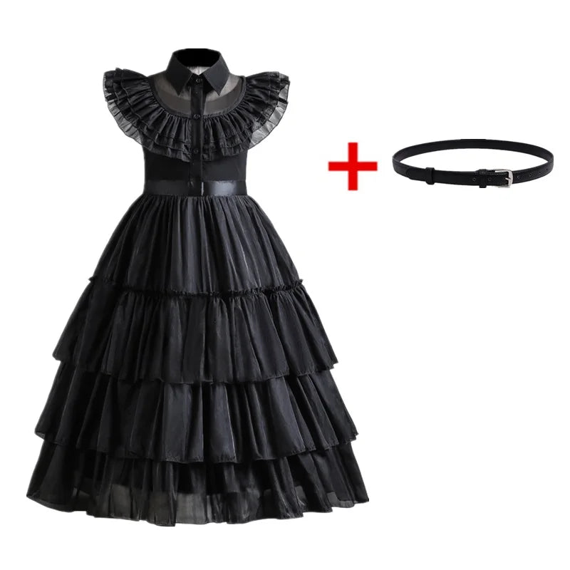 Abito “Famiglia Addams” con accessori. Set gioco composto abito “Mercoledì” e accessori per carnevale, cosplay, feste, Halloween.