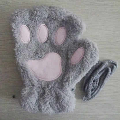 Guanti da donna in peluche senza dita a  forma di zampa di gatto. Morbidi, caldi, simpatici e carini.