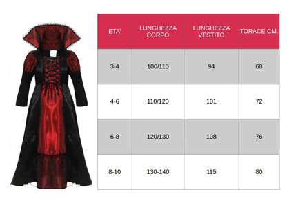 Costume per carnevale, halloween, da vampiro per ragazze, misure a scelta.