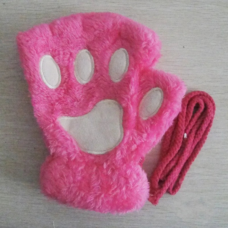 Guanti da donna in peluche senza dita a  forma di zampa di gatto. Morbidi, caldi, simpatici e carini.