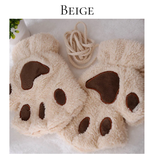 Cartoon Cute Cat Claw Paw Gloves Women Plush Mittens Warm Soft Plush Short Fingerless Fluffy Bear Cat Gloves Costume Half Finger