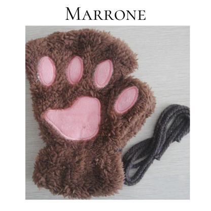 Cartoon Cute Cat Claw Paw Gloves Women Plush Mittens Warm Soft Plush Short Fingerless Fluffy Bear Cat Gloves Costume Half Finger