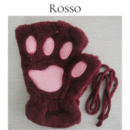 Cartoon Cute Cat Claw Paw Gloves Women Plush Mittens Warm Soft Plush Short Fingerless Fluffy Bear Cat Gloves Costume Half Finger